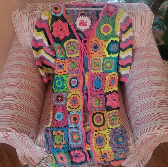 CELIAB Multicolored Knit Cotton Long Cardigan NWT Sz S/M - Picture 6 of 7